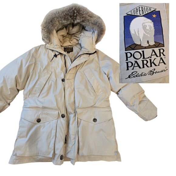 Eddie Bauer Other - Vtg Eddie Bauer Polar Superior Parka Jacket Men L Tan Goose Down coyote Fur Hood